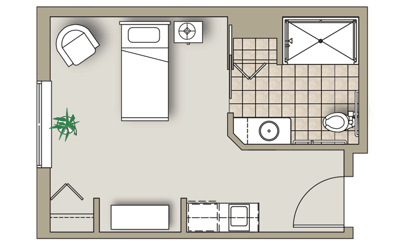 Floor plan of a private resident room