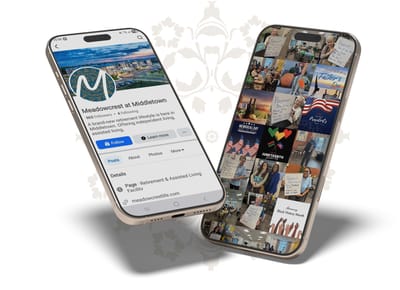 Meadowcrest – Middletown, Assisted Living in Middletown, DE — Smartphones displaying social media posts