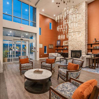 Bright and inviting common area with seating