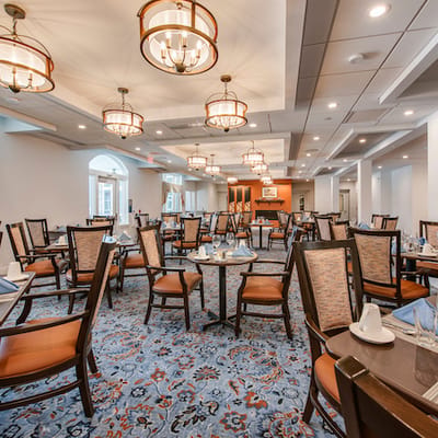 Dining room with tables and elegant lighting