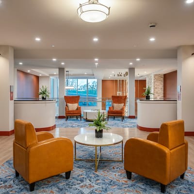Bright and welcoming common area with seating