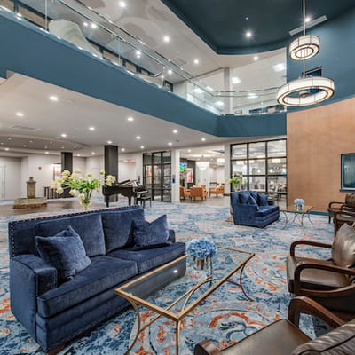 Bright and elegant common area with seating