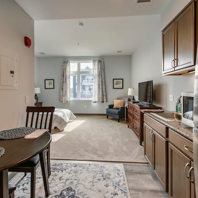 Cozy resident room with a view and kitchenette