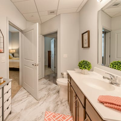 Interior view of a modern facility bathroom