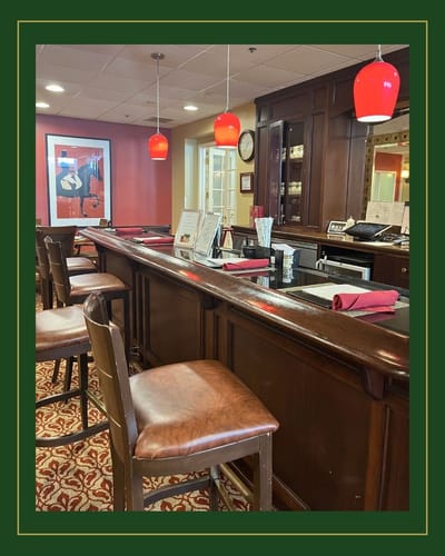 Interior view of a common area bar with seating