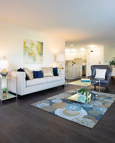 Bright and welcoming common area with seating