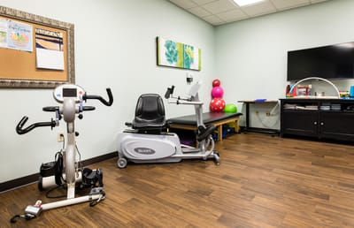 Exercise equipment in a therapy room