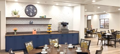 Dining area with decor and coffee station