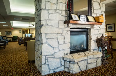 Cozy interior with a stone fireplace