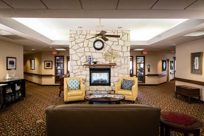 Cozy common area with fireplace and seating