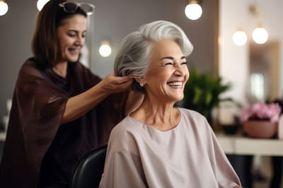 Senior woman enjoying a hair styling session