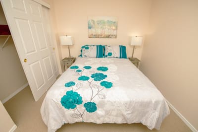 Cozy bedroom with floral bedding
