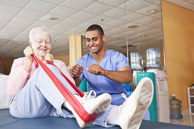 Therapy session with a resident and staff member.