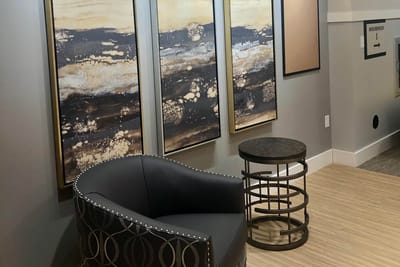 Stylish lounge area with modern art