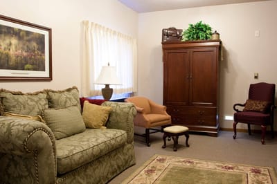 Cozy living area with a sofa and decor