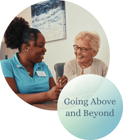 Staff member interacting with a senior resident