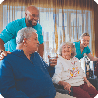 Care staff interacting with senior residents