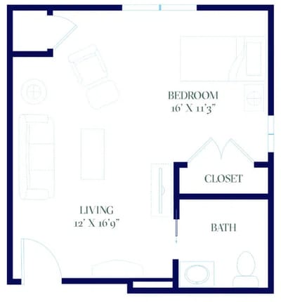 Architectural floor plan of living space.