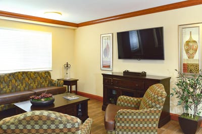 Comfortable common area with seating and decor