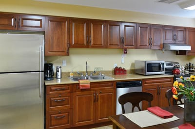 Well-equipped kitchen in a senior living facility