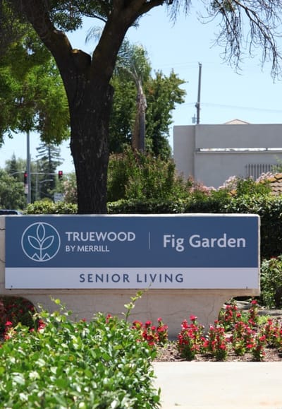 Facility exterior sign for Truewood by Merrill, Fig Garden
