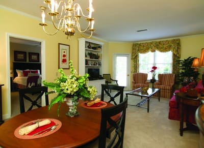 Cozy interior of a resident room with dining area