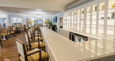 Bright and modern dining area with seating