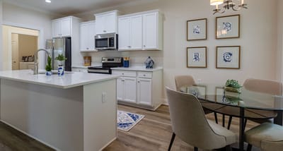Bright, modern kitchen area in a senior living facility