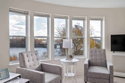 Cozy sitting area with a view of the water
