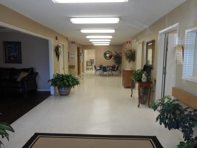 Interior hallway of a senior living facility