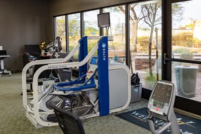 Physical therapy equipment in a therapy room