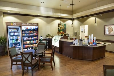 Interior view of the dining area and snacks station