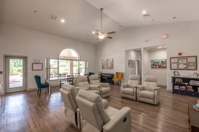 Comfortable common area with seating and natural light.