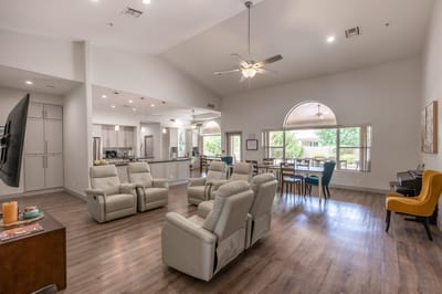 Common area with seating and tables.