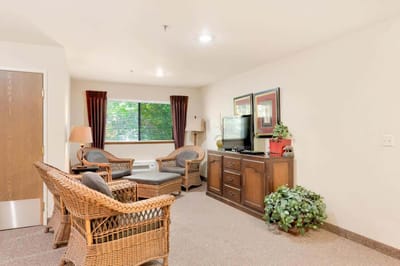 Cozy interior common area with seating.