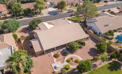 Aerial view of landscaped outdoor space