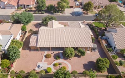Aerial view of the assisted living facility's outdoor area.