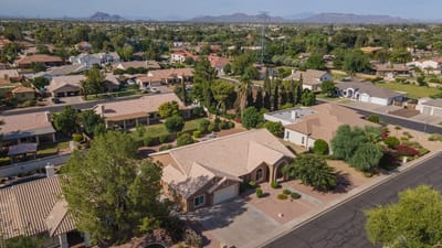 Aerial view of a residential neighborhood