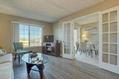 Bright interior living space with furniture and decor