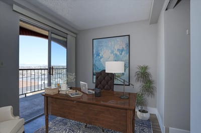 Well-furnished office space with a view.