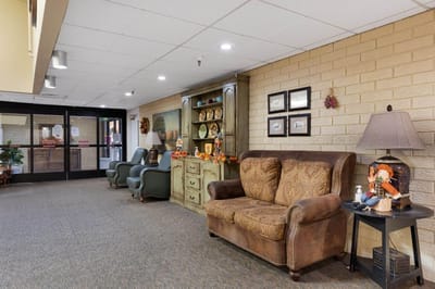 Common area with seating and decor.