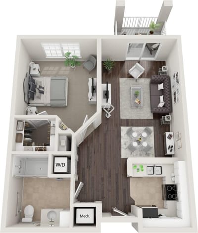 Floor plan of a one-bedroom apartment layout