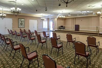 Empty activity room with chairs arranged in rows