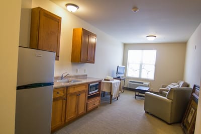 Cozy interior view of a private resident room