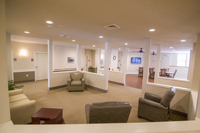 Interior common area with seating and tables