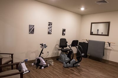 Interior exercise area with fitness equipment