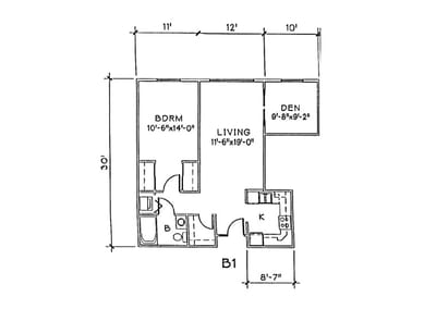 Architectural floor plan of a living unit