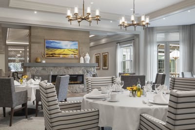 Dining room with elegant table settings and decor