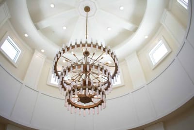 Elegant chandelier in a facility interior