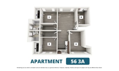 Architectural floor plan of an apartment layout
